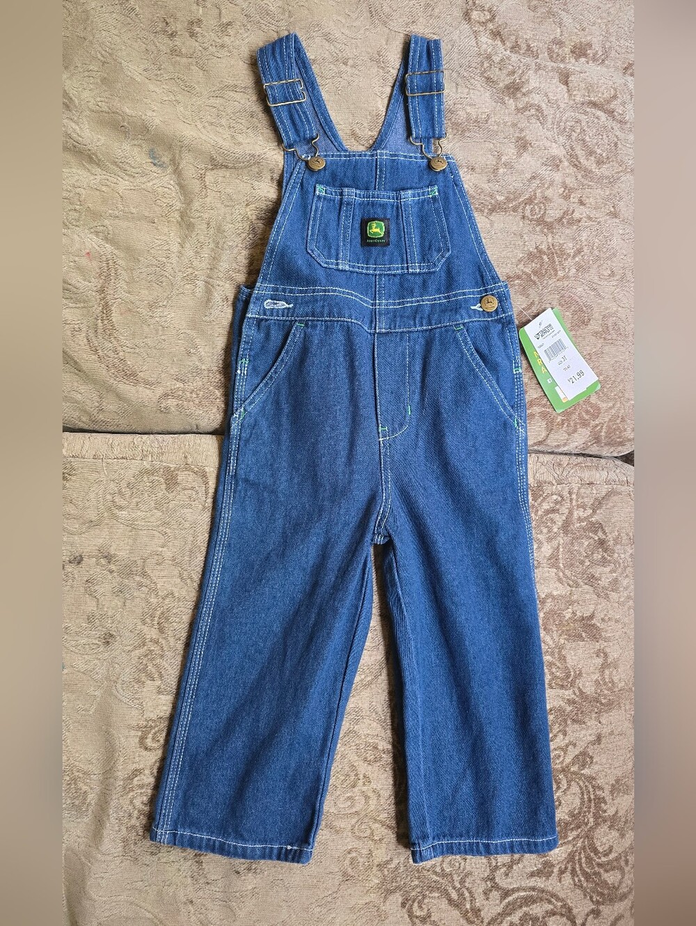 John Deere Dark Blue Denim Kids' Overalls with Green Logo